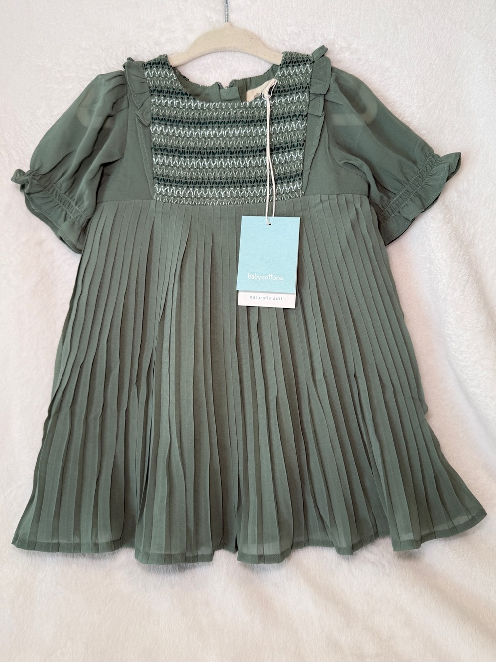 🌿 Babycottons Alison Jade Dress + Bloomers Sage Green 12M NWT